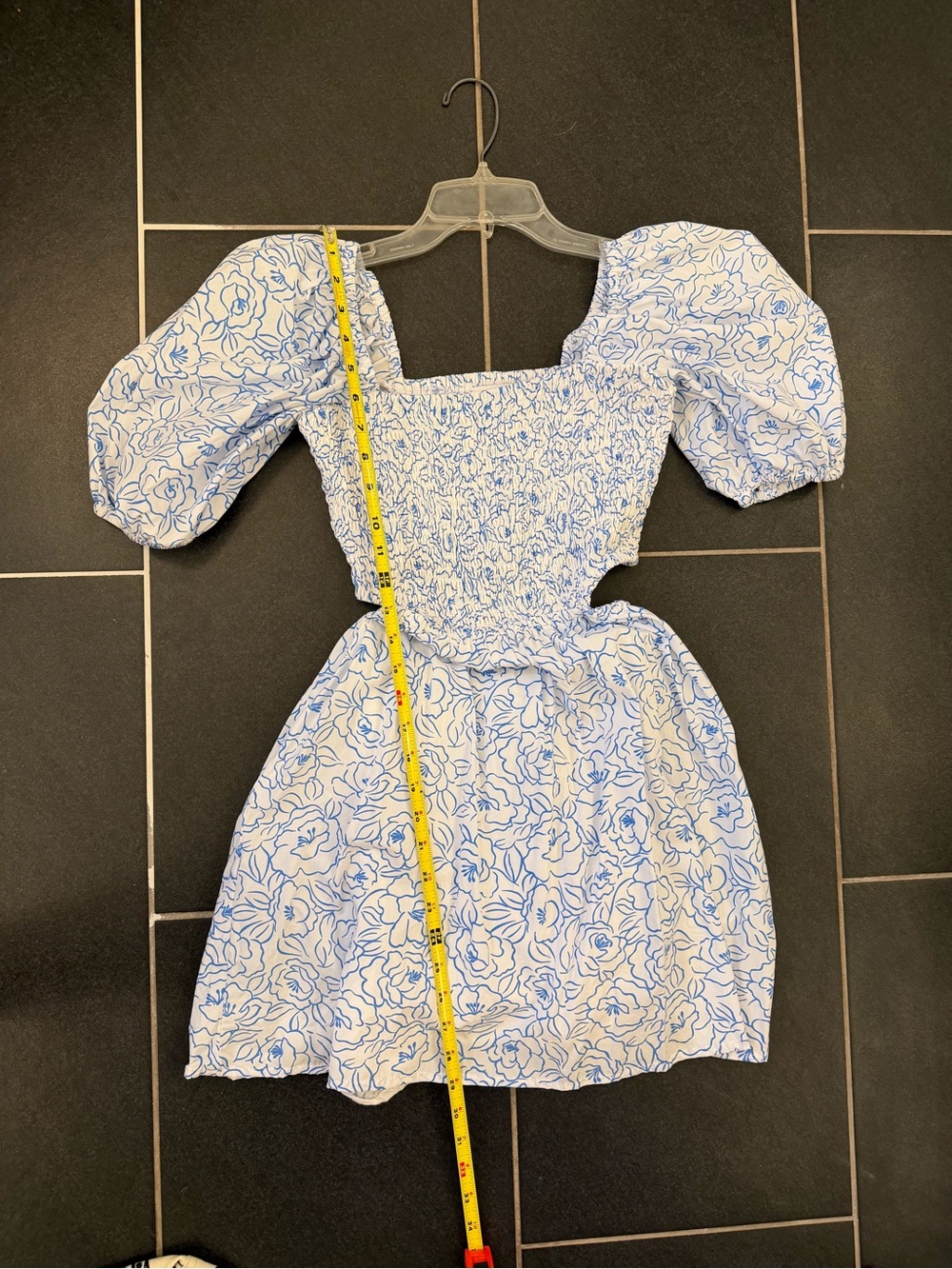 Faithfull the Brand Vendita Puff-Sleeve Floral Mini Dress Size S Blue & White - Picture 8 of 9